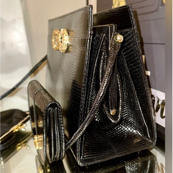 Martin Van Schaak Black Genuine Lizard Skin Handbag - Picture 5 of 5